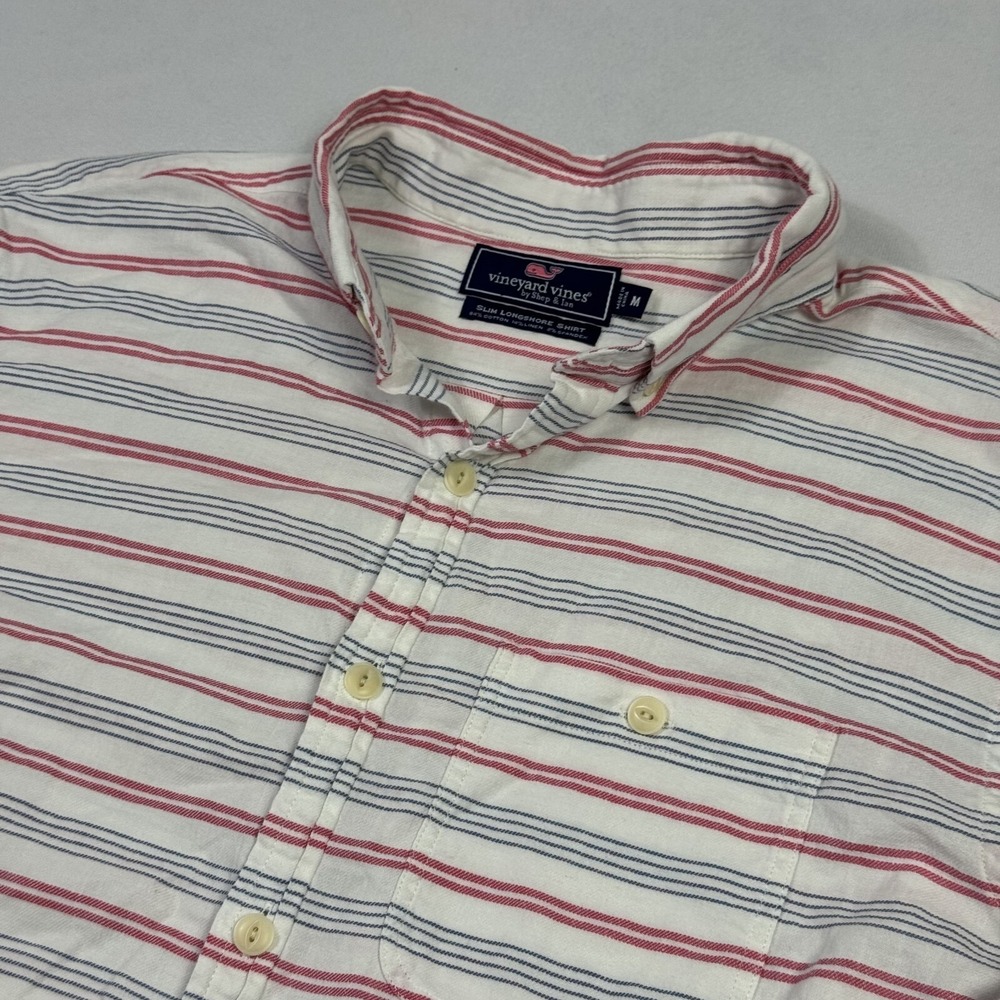 Vineyard Vines Men's Slim Longshore Shirt Linen Blend‎ Striped Multicolor Medium